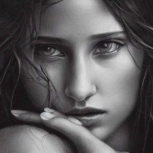 Image similar to alicia vikander. faces away. watches sunset on the beach. perfect anatomy. meticulous detail. black and white, smooth, sharp focus, chiaroscuro, manga illustration, artgerm, greg rutkowski, alphonse mucha, young adult light novel cover art