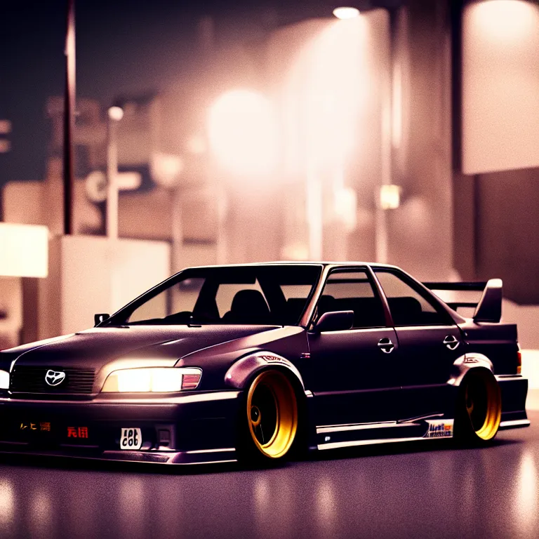 Image similar to Toyota JZX100 Drift, detailed-wheels, Shibuya prefecture, cinematic lighting, photorealistic, night photography, octane render