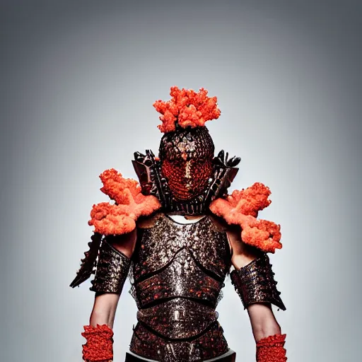 Image similar to a portrait of a beautiful young male wearing an alexander mcqueen armor made of coral , photographed by andrew thomas huang, artistic