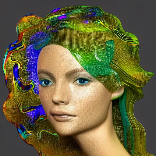 Prompt: complex 3 d render, ultra detailed, beautiful glass sculpture of woman in style of dale chihuly, cryptographic lines background, trending on artstation