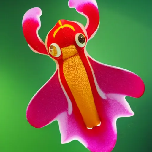 Image similar to an anthropomorphic rosy maple moth squid hybrid