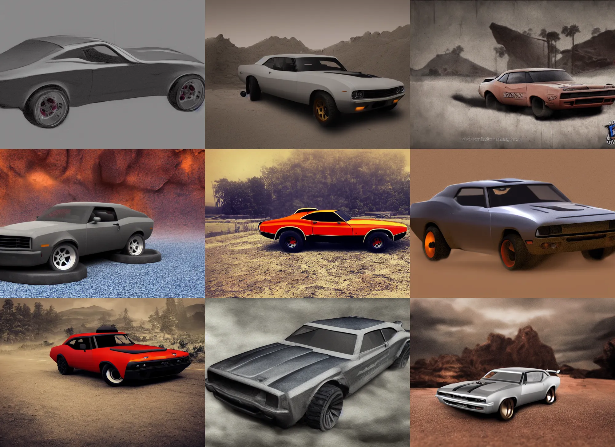 Prompt: d & d style rally muscle car, soft focus matte painting