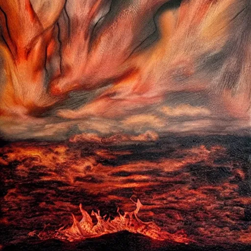 Prompt: burning landscape, macabre, surrealism