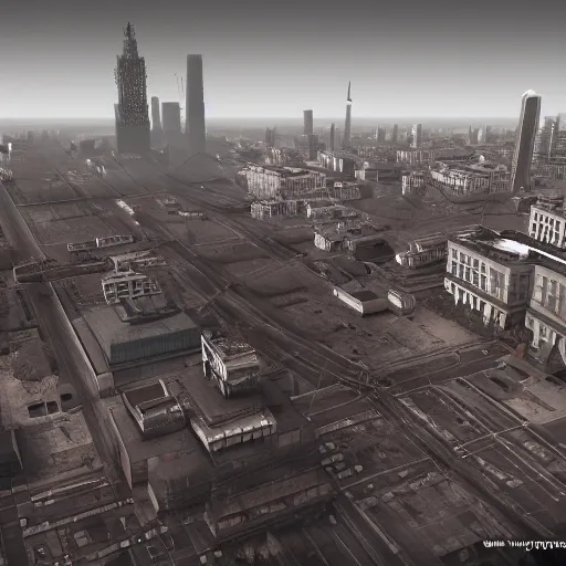 Prompt: photorealistic ruined Moscow city after Atomic bomb. Morning. 8K. detailed. photorealism. artstation. 25mm f/1.7 ASPH Lens. ultra realistic
