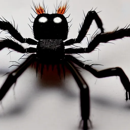 Prompt: a tall spider with long black legs whose body is covered in long blonde hair