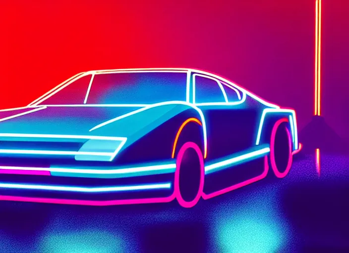 Image similar to knight rider, 1 9 8 2, futuristic style, soft neon, palm, synthwave, technology, shit, daft punk