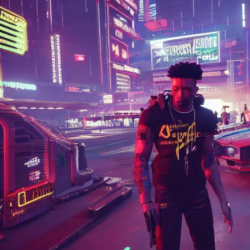 Image similar to 2 1 savage t pose in cyberpunk 2 0 7 7, gameplay screenshot, detailed