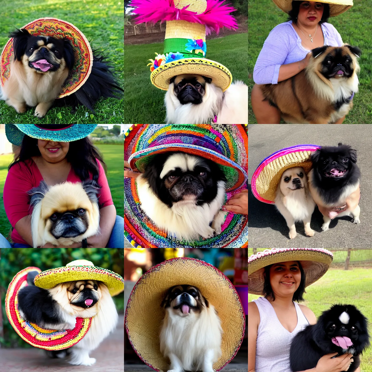 Prompt: latina in a sombrero holding a fat pekingese in a sombrero