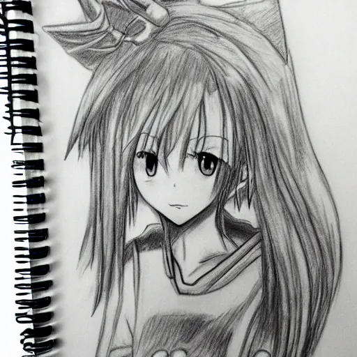 Image similar to sketch of an anime girl on a notebook by kentaro miura, pencil, charcoal