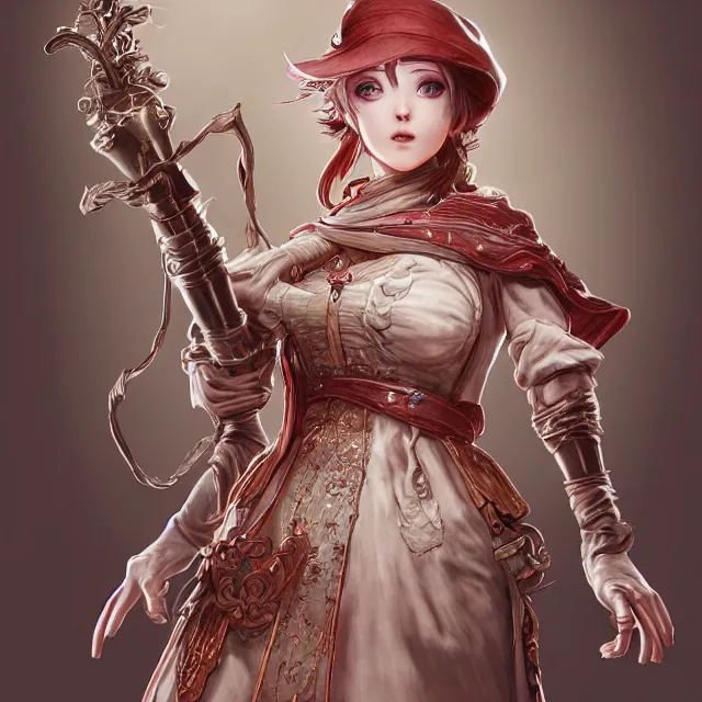 Image similar to the portrait of neutral good colorful female cleric bard as absurdly beautiful, gorgeous, elegant, skinny gravure idol, an ultrafine hyperdetailed illustration by kim jung gi, irakli nadar, intricate linework, sharp focus, bright colors, octopath traveler, final fantasy, unreal engine 5 highly rendered, global illumination, radiant light, detailed and intricate environment