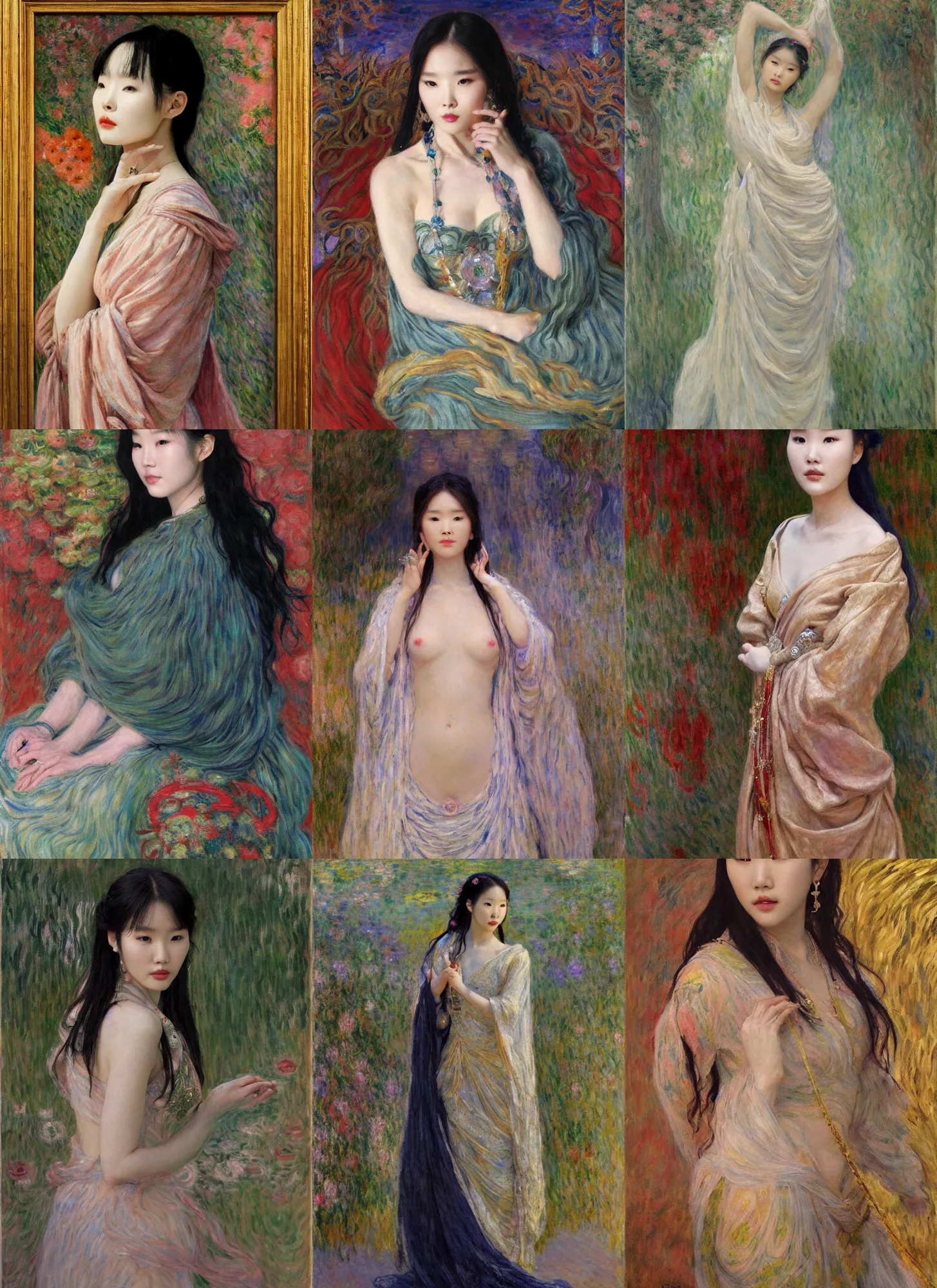 Prompt: lee ji - eun as an alluring luxurious evil goddess by donato giancola and claude monet, rule of thirds, seductive look, beautiful, refined, masterpiece