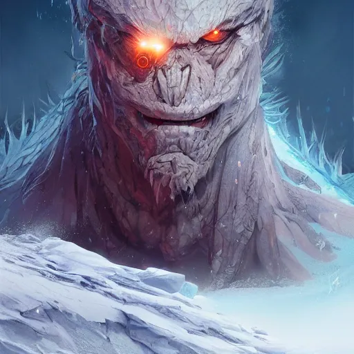 Image similar to A monster in the Arctic covered in snow, fractal Lighting, by Stanley Artgerm Lau, WLOP, Rossdraws, James Jean, Andrei Riabovitchev, Marc Simonetti, and Sakimichan, trending on artstation