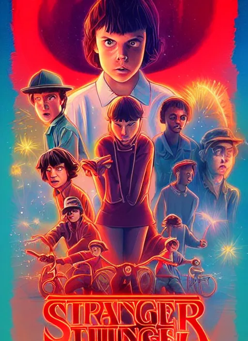 Image similar to poster stylized minimalist stranger things loftis, cory behance hd by jesper ejsing, by rhads, makoto shinkai and lois van baarle, ilya kuvshinov, rossdraws global illumination