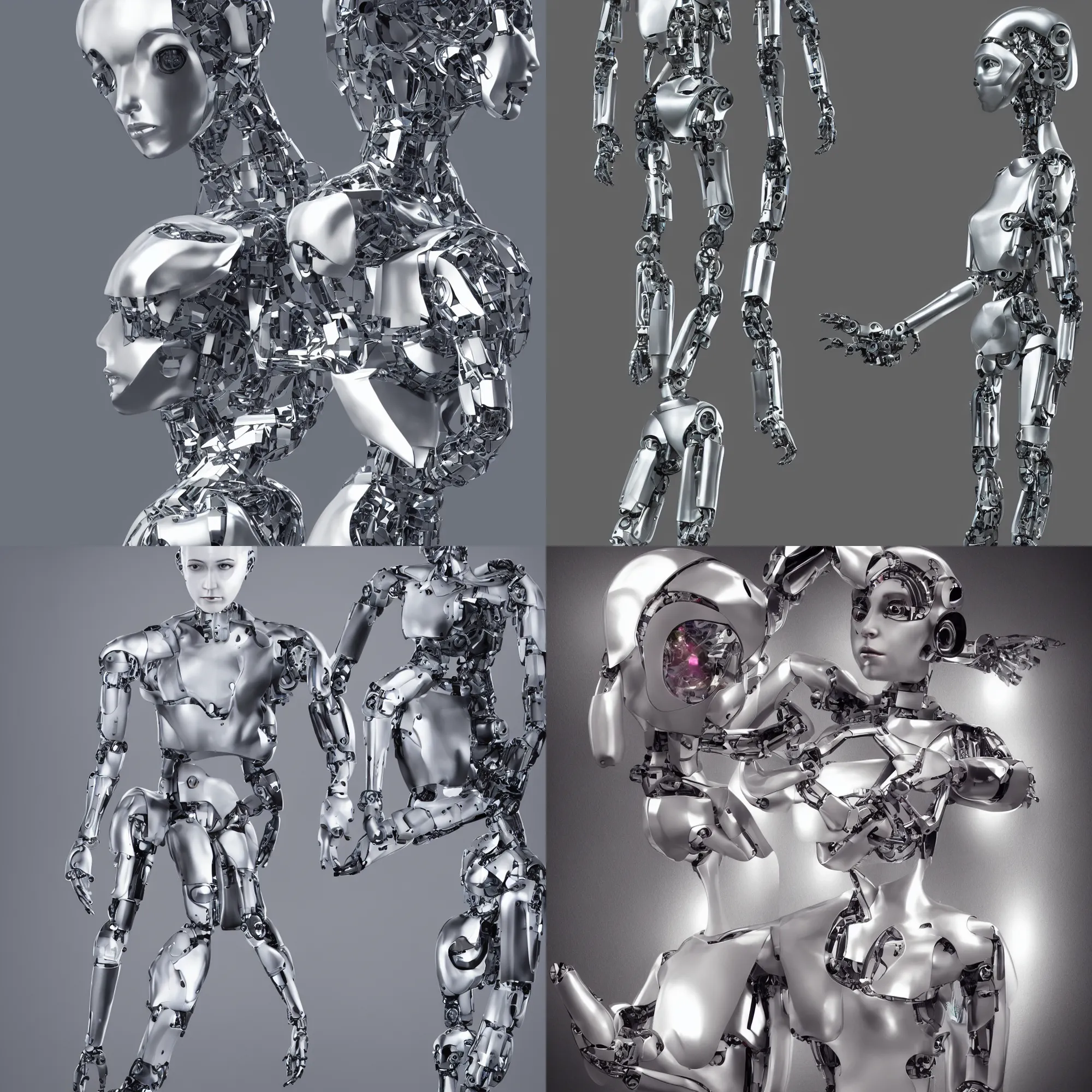 Prompt: a female ex machina humanoid robot, human face with sleek bionic eyepiece and transparent acrylic robotic bodyshell, perfect body proportion, very intricate metallic robotic details, sci-fi lab interior background, cinematic, asymmetrical, wide angle, beautifully lit, hyper realistic, vray, octane render 4k uhd, high resolution, movie shot, art by cory loftis, craig mullins, james jean, grzegorz rutkowski, tom bagshaw,