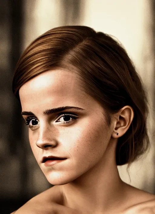 Prompt: photo emma watson standing looking at the camera, photo in the style of petter hegre, very intricate photorealistic