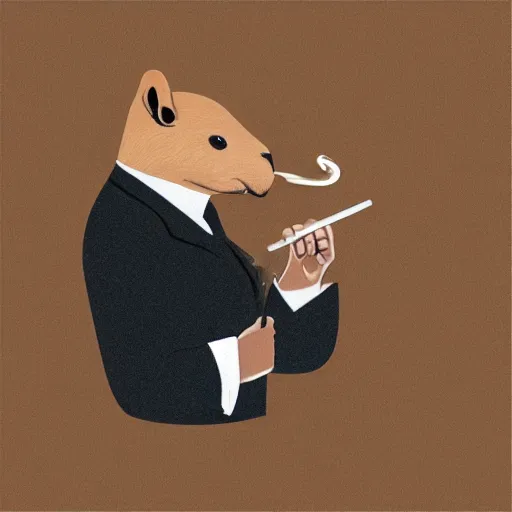 Image similar to an accurate capybara wearing a business suit and smoking a cigar in his mouth