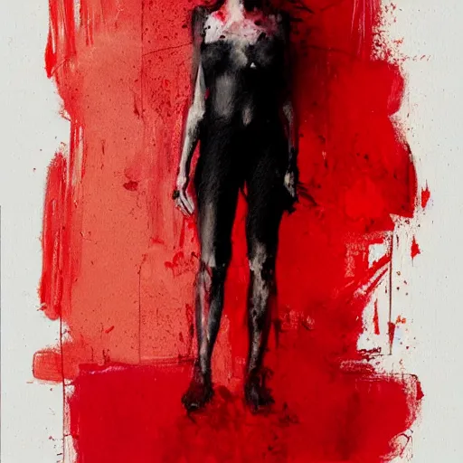 Image similar to full body portrait of a woman in the shape of red paint, artwork by guy denning and charlie bowater,