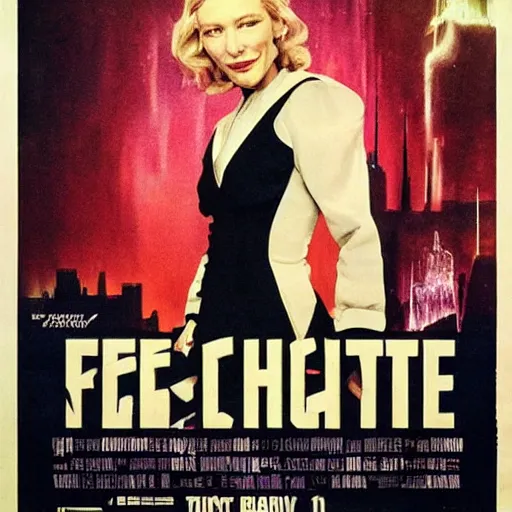 Image similar to cate blanchett ,retro, scifi, movie poster,