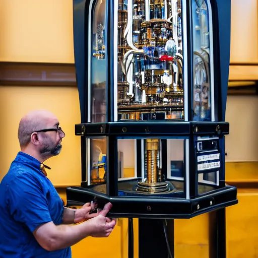 Image similar to a random pointlessly elaborate intricate contraption pneumatic machine with no apparent purpose, being operated by a scholarly looking man with a clear directed gaze, xf iq 4, f / 5. 4, iso 2 0 0, 1 / 1 6 0 s, 8 k, raw, unedited, symmetrical balance, in - frame