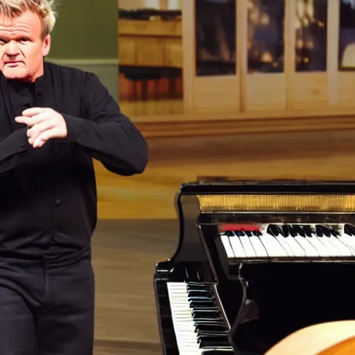 Prompt: gordon ramsey yelling at a piano