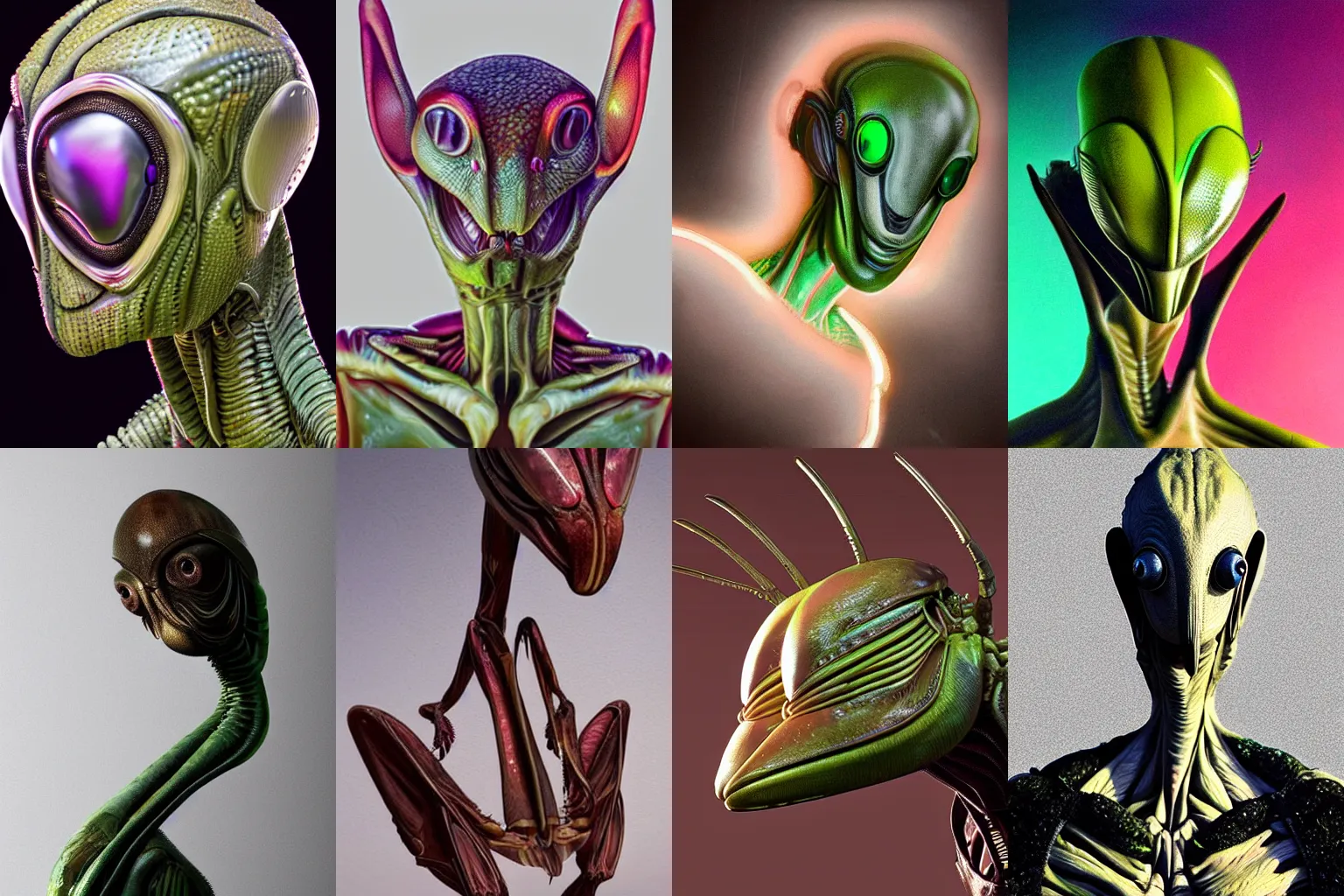 Prompt: organic alien in the form of mantis head, fullbody, hyperrealism, realistic photo, ultra detailed, surreal, heavy, otherworldly technology, symmetrical front, dramatic lights, frightening, awesome