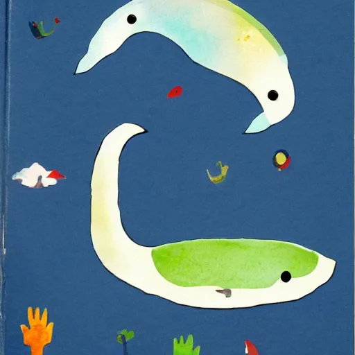 Image similar to children\'s book art of a whale, cute