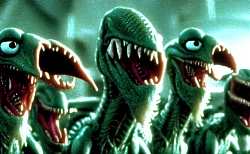 Image similar to vfx film ridley scott's aliens except everything is muppets