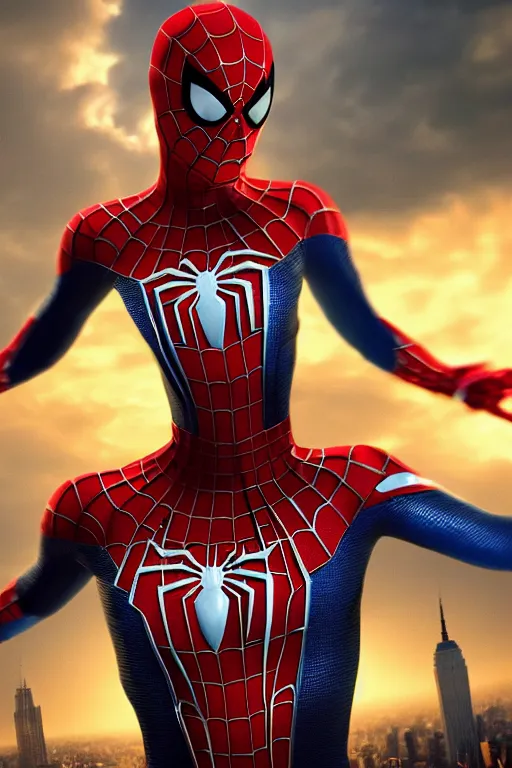 Prompt: Brie Larson wearing a spiderman outfit that hugs her figure, nyc backround, highly detailed, wide shot, intricate, fearful, mystical, sharp focus, Trending on Artstation HQ, deviantart, unreal engine 5, 4K UHD image