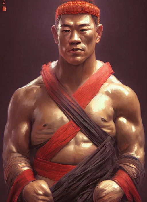 Image similar to !dream portrait of Chinese John Cena in Peterson in a luxurious Chinese theme temple, sigma male, Buddha statues, digital painting, concept art, smooth, sharp focus, illustration, from Metal Gear, by Ruan Jia and Mandy Jurgens and William-Adolphe Bouguereau, Artgerm