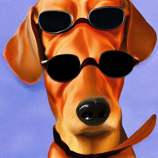 Prompt: a dachshund wearing aviators flying a biplane, detailed