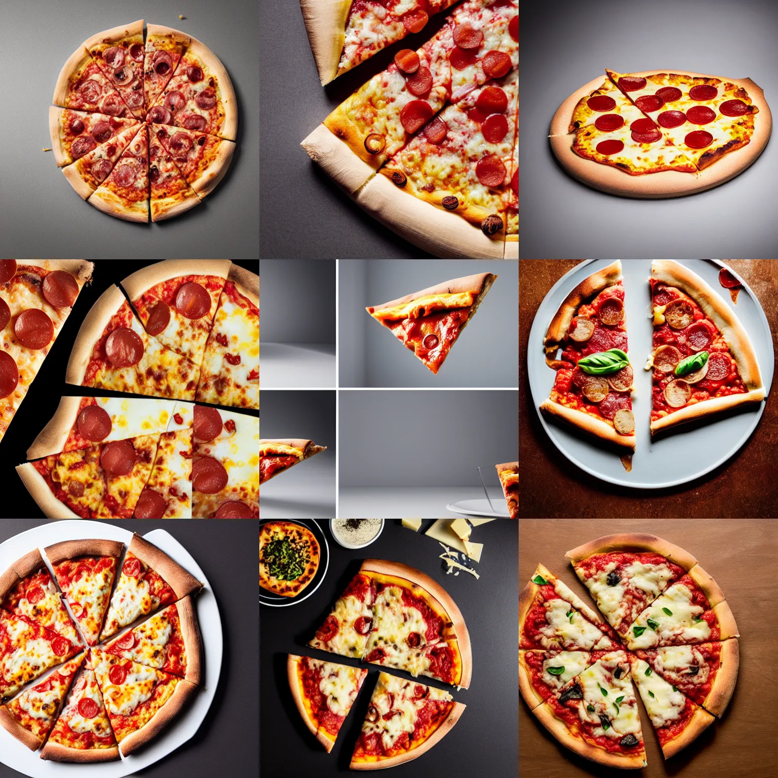 Prompt: a delicious slice of pizza with stretchy cheese, food photography, studio lighting