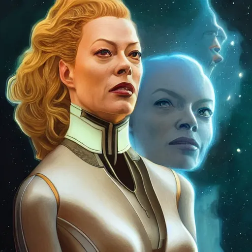 Prompt: Seven of Nine of Star Trek Voyager looking delirious, Sci-fi, fantasy, intricate, cinematic lighting, highly detailed, digital painting, artstation, concept art, smooth, sharp focus, illustration, art by Artgerm and Greg Rutkowski and Alphonse Mucha