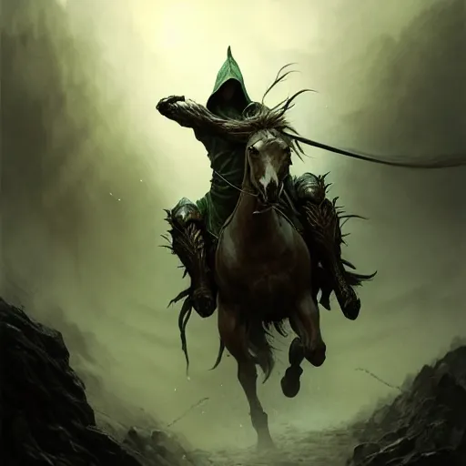 Prompt: concept art by artgerm, conquest of the four horsemen of the apocalypse, soft green natural light, intricate, hooded death riding a horse, highly detailed dark art, digital painting, artstation, concept art, smooth, sharp focus, illustration, art by greg rutkowski and luis rollo and uang guangjian and gil elvgren, symmetry!