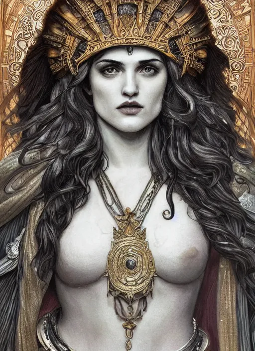 Image similar to Katie Mcgrath as a Roman Goddess, beautiful detailed eyes, cute, fantasy, intricate, elegant, highly detailed, digital painting, 4k, HDR, concept art, detailed jewellery, smooth, sharp focus, illustration, art by Artgerm, H R Giger and Alphonse Mucha, tarot card