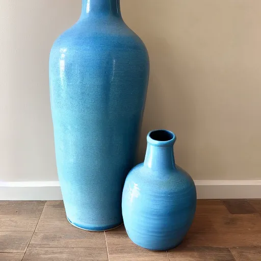 Image similar to ceramic tall vase with round handles and blue strips