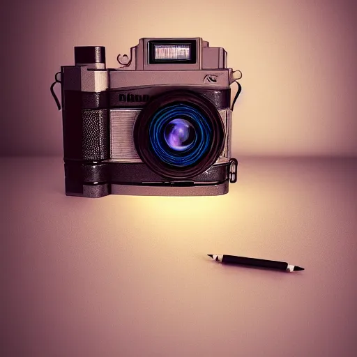 Image similar to digital camera on a table, digital art, highly detailed, high contrast, beautiful lighting, award winning, trending on art station, photorealistic, 8 k,