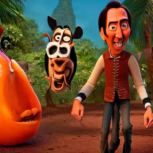 Prompt: nic cage in coco, disney,