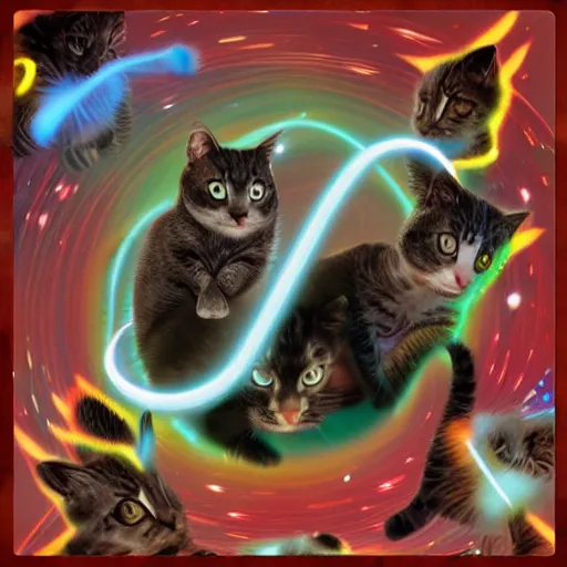 Image similar to strange attractor, but with cats in cyberspace, fantasy