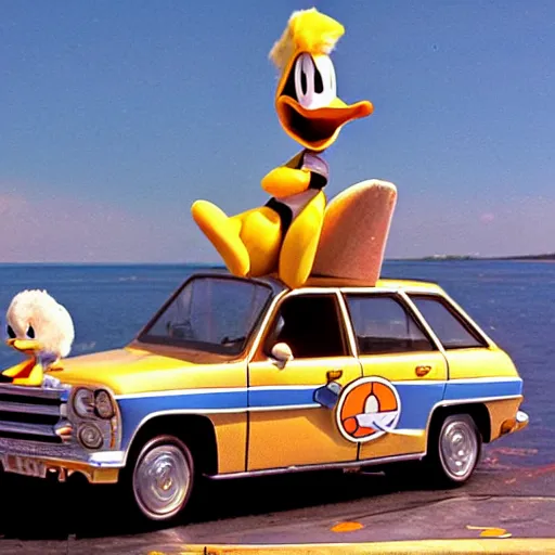 Prompt: Donald Duck's car