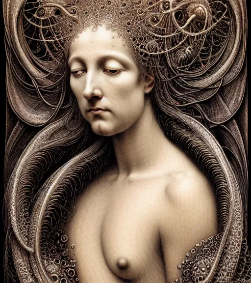 Prompt: detailed realistic beautiful spice goddess face portrait by jean delville, gustave dore, iris van herpen and marco mazzoni, art forms of nature by ernst haeckel, art nouveau, symbolist, visionary, gothic, neo - gothic, pre - raphaelite, fractal lace, intricate alien botanicals, ai biodiversity, surreality, hyperdetailed ultrasharp octane render