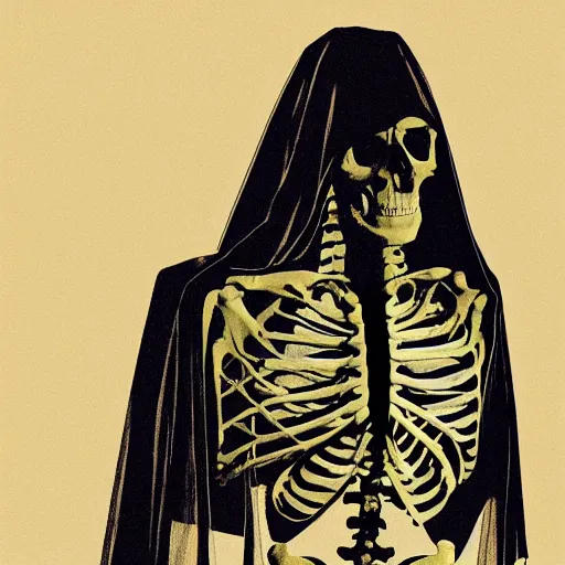 Prompt: a skeleton in a cloak made of shadows