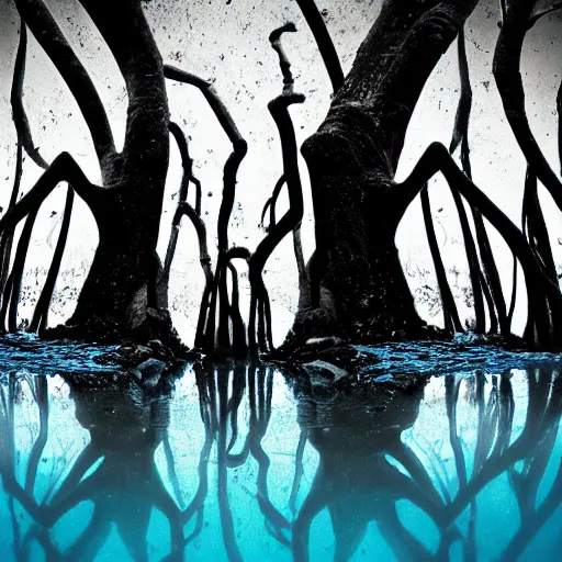 Image similar to roots underwater, award winning cyan and white photography, high contrast, high definition