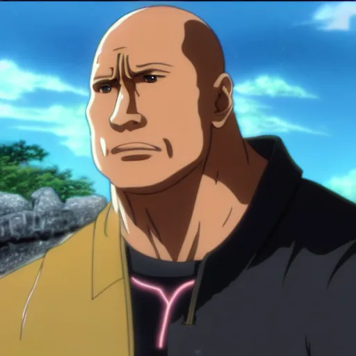 Prompt: dwayne johnson as anime character, kyoto animation, magical