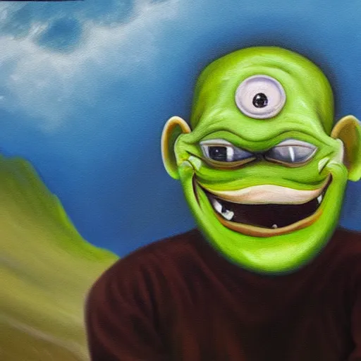 Prompt: an oil painting depicting trollface