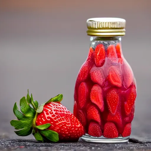 Prompt: bottle of strawberry and faces