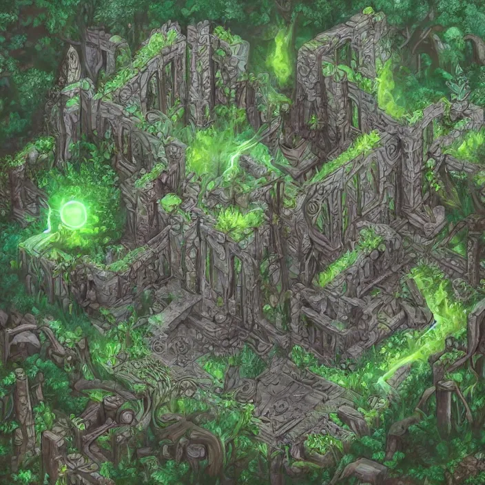 Image similar to ancient overgrown ruins, medieval gates, runestones, nostlagia, mysetrious etherial mesmerizing runic cat eyes, magical elven geometry, floating islands, high detail