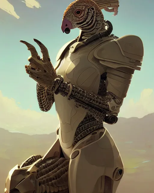 Image similar to highly detailed vfx portrait of a cyborg pangolin. wearing white and gold scaled armor. unreal engine, greg rutkowski, loish, rhads, beeple, makoto shinkai and lois van baarle, ilya kuvshinov, rossdraws, tom bagshaw, alphonse mucha, global illumination, detailed and intricate environment