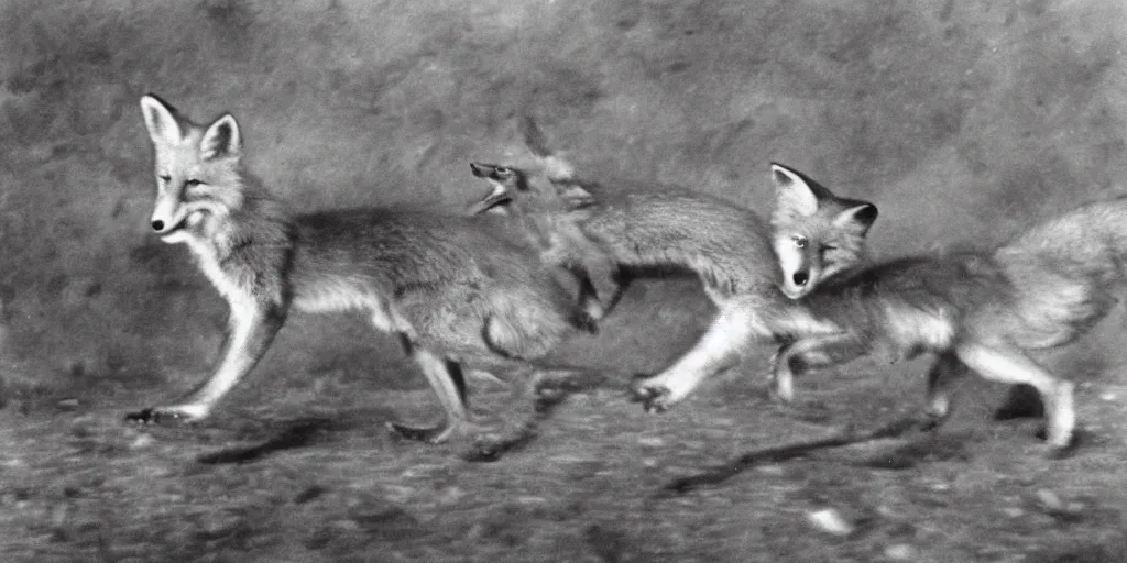 Prompt: anthropomorphic fox being chased, 1 9 3 0 s film still, ladislas starevich