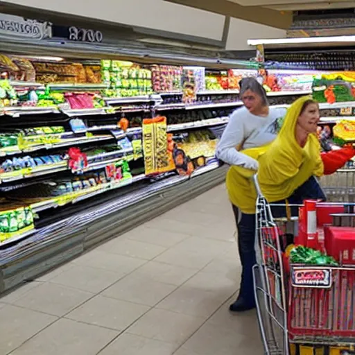 Prompt: mickey mousing stealing from a grocery store