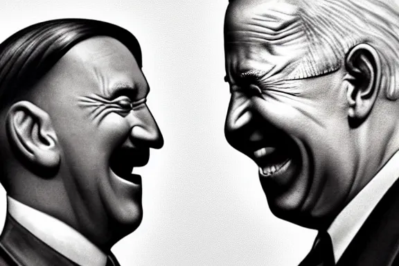 Image similar to “ very very intricate photorealistic photo of hitler and joe biden laughing together, detailed natural lighting, award - winning crisp details ”